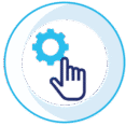 icon of a hand selective a gear, symbolising control and precision in two-electrode voltage-clamp transporter assays.